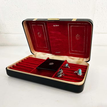 Vintage Pioneer Men's Jewelry Box Art Deco Velvet Cufflinks Case Black Red Clamshell Tie Clip Storage 1960s Shields Valet Dresser Organizer 