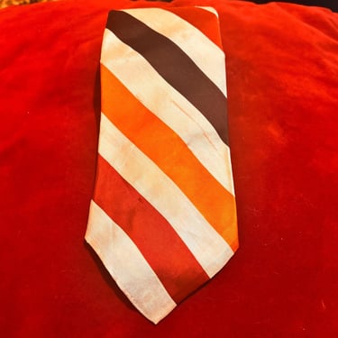 Vintage 1970s • Raw Silk Tie • Berkley Cravats • Wide Stripe • Wide Diagonal Necktie • Boutique Menswear • Fall Brown Pumpkin Rust Cream 