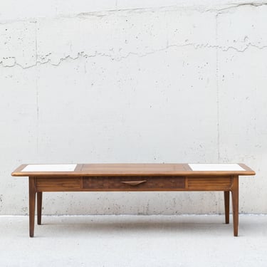 Lane Perception Walnut &amp; Travertine Marble Coffee Table