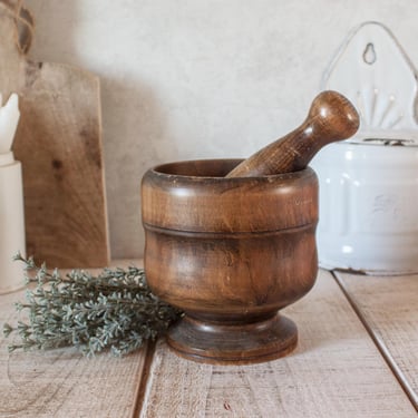 Vintage French Wooden mortar and pestle 