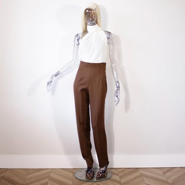 Vintage 1990s Christian Dior Brown Wool Slim Trousers High Waist UK 10-12/US 6-8 