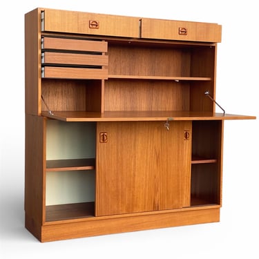 Midcentury Danish Teak Drop-Down Secretary Desk Wall Unit 
