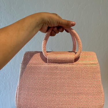 Toting About Town - Vintage 1950s Soft Pink Tweed Medium Tote Handbag Purse 