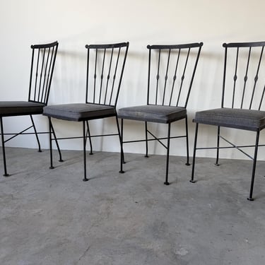 1970s Vintage Black Painted Metal Outdoor Garden Dining Chairs – Set of 4 