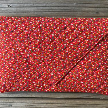 calico envelope clutch 1970s red floral quilted handbag purse 