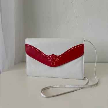 Vintage 80’s White and Red Women's Leather Crossbody Clutch 