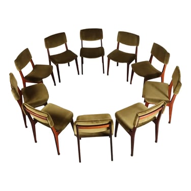 Set of Ten Italian Rosewood and Velvet Dining Chairs by Ico Parisi for M.I.M.