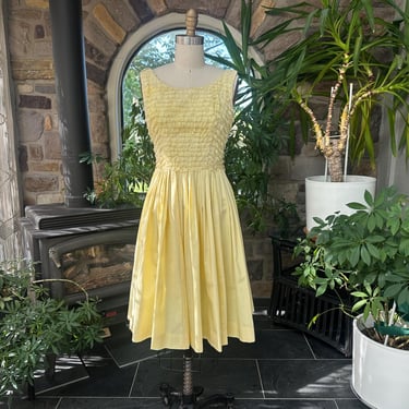 Vintage 1950s Yellow  Cotton and Lace Rockabilly Dress Wendy Woods 