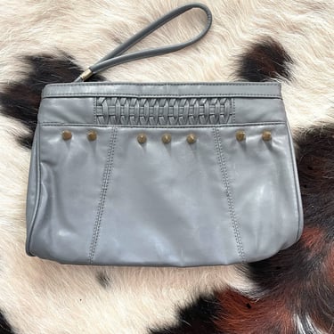 Vintage 80s Spiked Grey Faux Leather Clutch 
