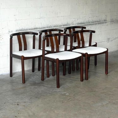 Set of 5 Vintage Danish Rosewood Dining Chairs by Boltinge Stolefabrik – Scandinavian Mid-Century Modern, Cream Upholstery 