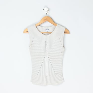 Vintage Y2k Light Beige Knit Top - "Morgan Tricot" - ribbed, fitted, off-white - Women's S 