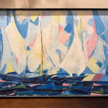 Original Mid Century Sailboat Oil Painting by Frank Curtis Reed 34.25 x 24.25 