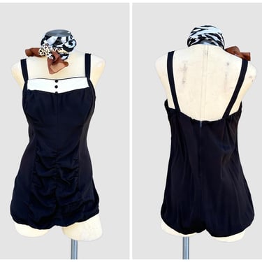 VINTAGE SEARS 50s/60s One Piece Bathing Suit | 1950s/1960s Tuxedo Swimsuit | Rockabilly Pinup, Pool, Surf | Made in USA | Size Med. to Lg. 