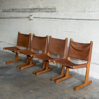 Saddle Brown Leather Dining Chairs Set of 4 Mid-Century Modern 1970s 