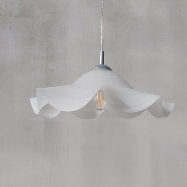 Handblown White Murano Style Pendant Light, Wavy Glass Ceiling Lamp, Modern Art Glass Lighting, Elegant Sculptural Pendant Light 