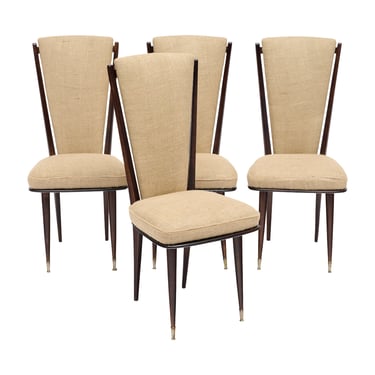 Set of Four Mid-Century Modern Dining Chairs with Brass Sabots