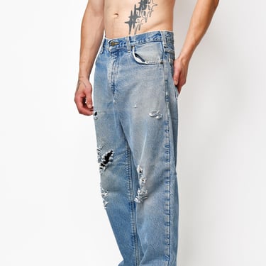 Vintage Carhartt Fleece Lined Distressed Blue Denim Jeans Y2K Relaxed Fit Carpenter Winter Pants S/M 