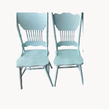 Antique Blue Pressback Chairs: Farmhouse Kitchen Decor, Set of 2 