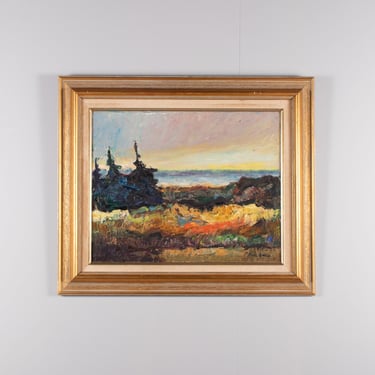 Vintage Danish Modernist Landscape Oil Painting by Poul Berg “Mood in the Woodland” 