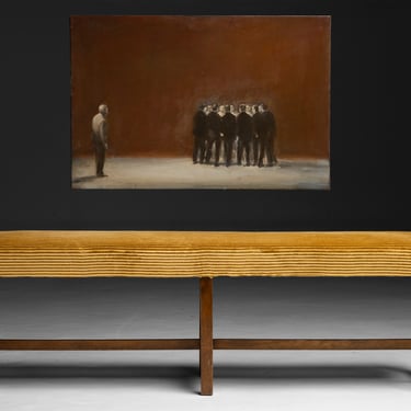 Oil Painting / Corduroy Upholstered Bench