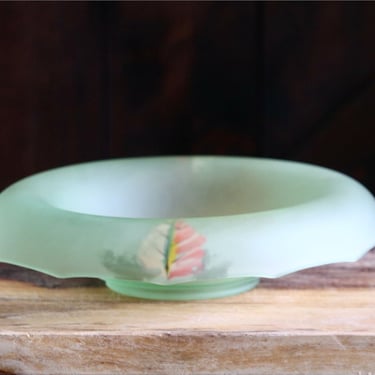 Vintage Uranium Glass Console Bowl, Art Deco Rolled Rim Satin Glass Fruit Bowl, Elegant Dining Room Table Decor, Collector Gift, Centerpiece 