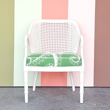 Faux Bamboo and Cane Barrel Chair