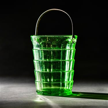 Vintage Indiana Glass Co Green Tea Room Depression Glass Uranium Ice Bucket Container 