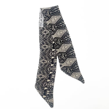 Boho Hair Ribbon - Black / Ivory Style 3 - tie wrap / aztec / white / bow / printed / aztec geometric 