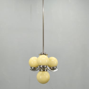 Art Deco Chandelier Chrome Opaline Glass Pendant Light 1930s Ceiling Lamp 