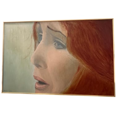 vintage mid century modern oil painting portrait women 1970s 