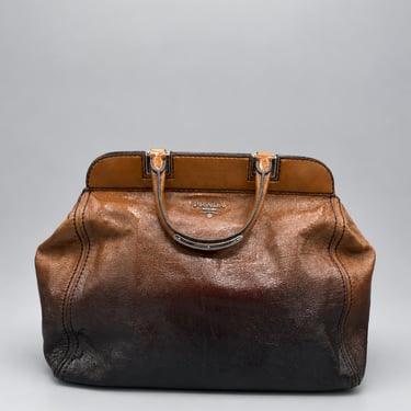 PRADA Vernice Ombré Patent Leather Bowler Bag - Brown