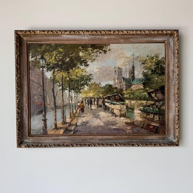 1960s Vintage Impressionist Paris Street Scene Oil Painting with Notre-Dame, Signed 