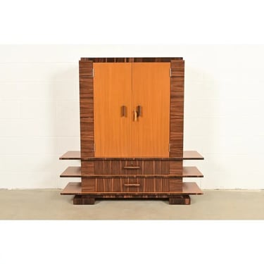 Donald Deskey Style Art Deco Macassar Ebony and Mahogany Armoire Dresser, Circa 1930s