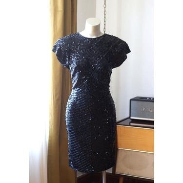 Vintage Beaded Party Dress - 1980s - Takashi - Little Black Dress, Sequins, Glitter, Sparkly 