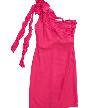 Women's Valentino Hiver 2008 Fuchsia One Shoulder Silk Cocktail Dress Size 4