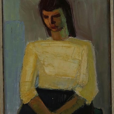 Scandinavian mid century abstact cubist oil painting figurative painting original expressionist art vintage modernist oil painting 50s art 