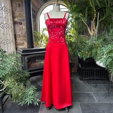 Vintage Red and Silver Embroidered 2 Piece Maxi Dress Jessica McClintock Gunne Sax 