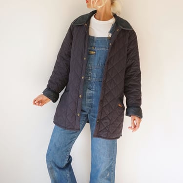 Vintage Navy Barbour Quilted Liner Jacket | Navy Quilt Liner Barn Coat | Puffer Quilted Nylon Coat | M 