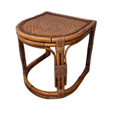 Free shipping within continental US -  Mid-Century Rattan & Bamboo Accent Table with Woven Wicker Top, Bohemian Style Side Table 