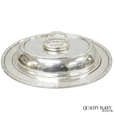 Vintage Hollywood Regency Silver Plated Faux Bamboo Oval Vegetable Serving Dish