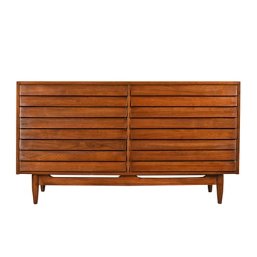 American of Martinsville 54″ Walnut Dresser w Deep Graduated Drawers