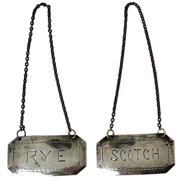 Set of Two American Sterling Silver Decanter Labels RYE and SCOTCH