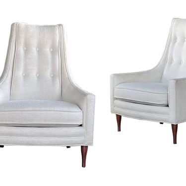 Pair 1960s High-back Upholstered Lounge Chairs
