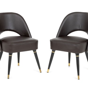 Mid-Century Modern Style Leather Chairs, Pair