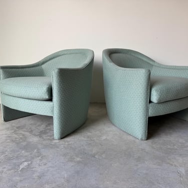1980’s Vintage Selig Imperial-Style Barrel Back Upholstered Club Chairs – A Pair 