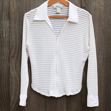 Vintage 90's White Sheer Collared Zip Up Top by KIKIT Maurice Sasson 