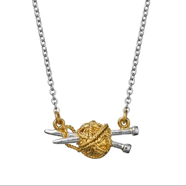 Knitting Needles and Wool Inline Necklace - 22k Gold over Sterling Silver