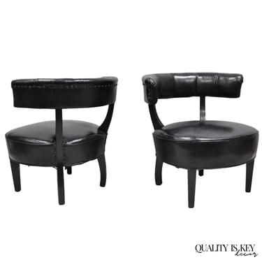 Vintage Mid Century Modern Low Black Barrel Back Lounge Club Chairs - a Pair