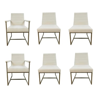 Modern Channeled White Velvet Dining Chairs Set of Six