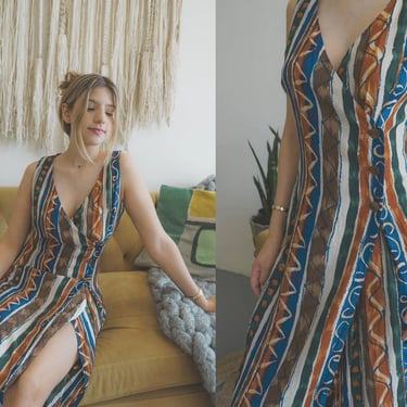 Vintage 1990s Compagnie Internationale Express Dress | Printed Dress | Long Wrap Dress | Size Small/Medium | Made in USA 